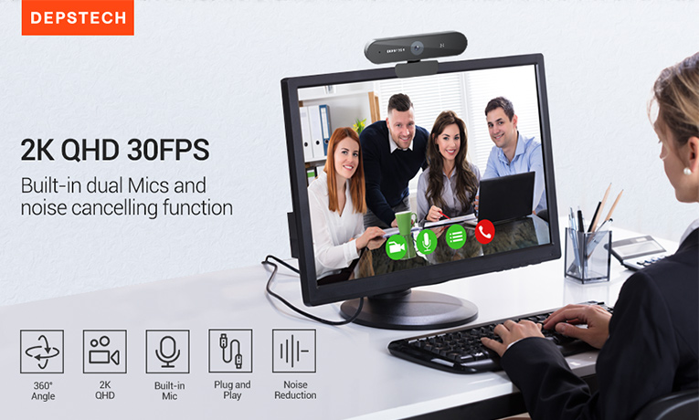 2K Full HD USB Webcam Με Μικρόφωνο D07, 'Depstech'