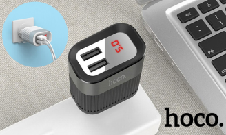 Πριζάκια Φόρτισης Hoco, με 2 USB & Ψηφιακή Ένδειξη